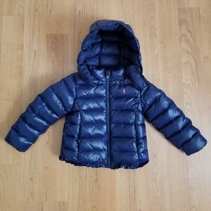 Kids Navy Polo Ralph Lauren Hooded Puffer Jacket